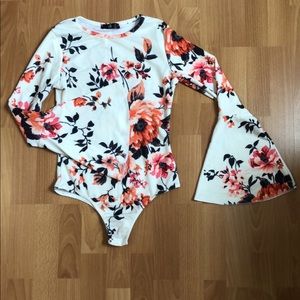 Floral bodysuit with bell sleeves